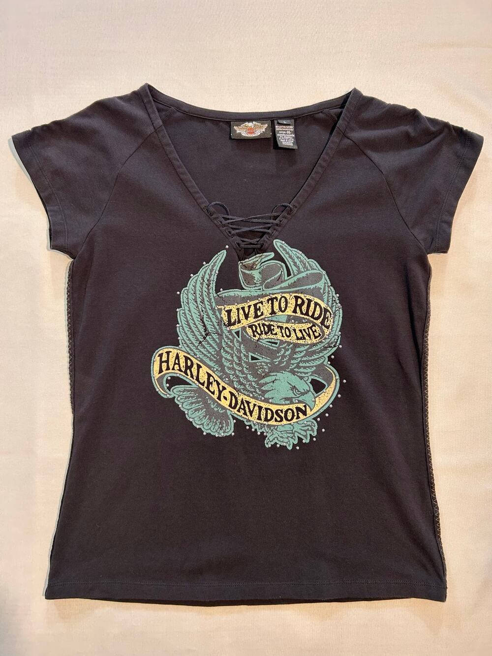 Harley Davidson Women's V-Neck T-Shirt Black Large